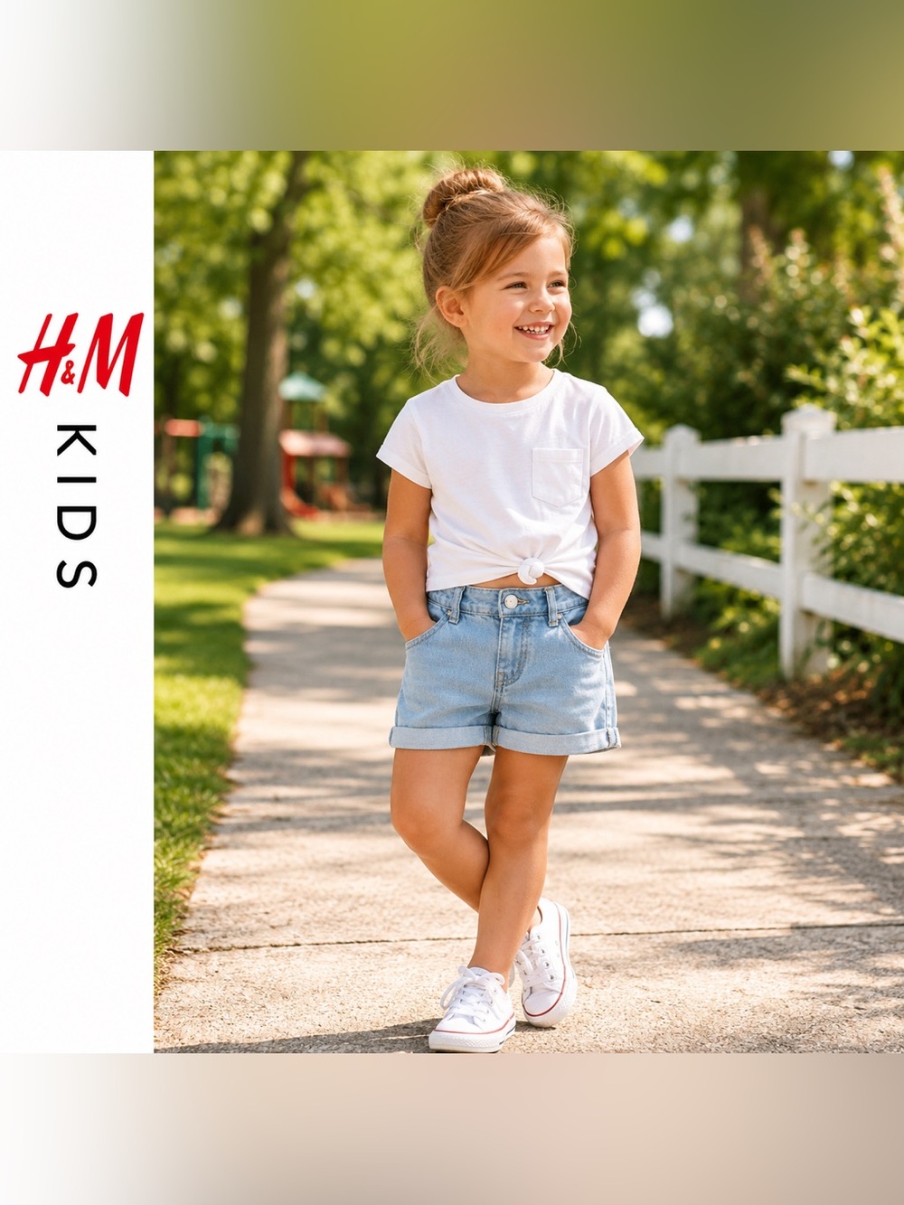 H&M Kids Light Wash Denim Shorts Size‎ 4T Rolled Cuff Adjustable Waist